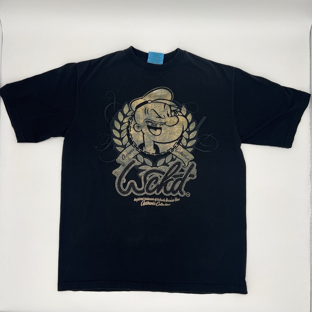 Vintage Wckd Black Popeye Graphic Tee – Large – Made in USA – Gold Foil